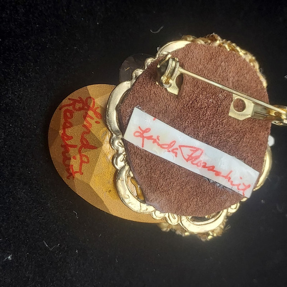 Rhinestone Egyptian Lady Head Brooch Handcrafted Artisan Linda Rosshirt - Picture 7 of 9